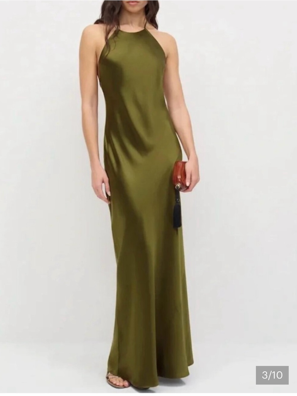 Reformation Jeany Silk Dress Moss Green High Neck